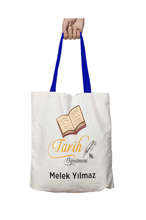 Art hedi̇ye Mavi Kulplu Kişiye Özel Tarih Öğretmeni Kitap Yıkanabilir Omuz Çanta