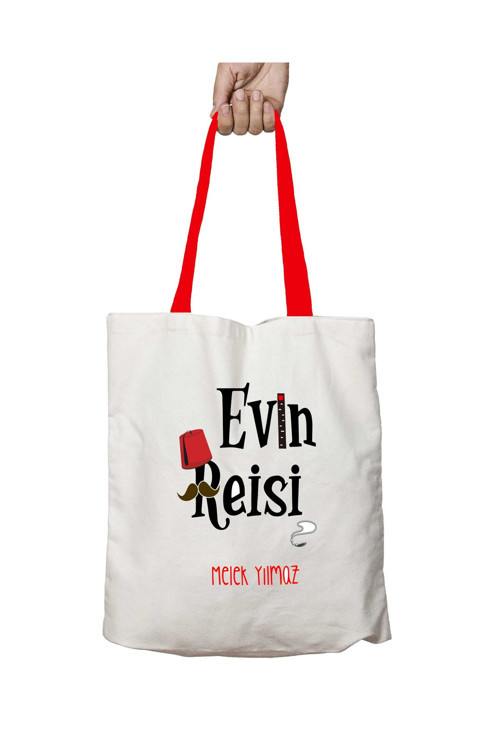 Art hedi̇ye Kırmızı Kulplu Kişiye Özel Evin Reisi Yıkanabilir Omuz Çanta