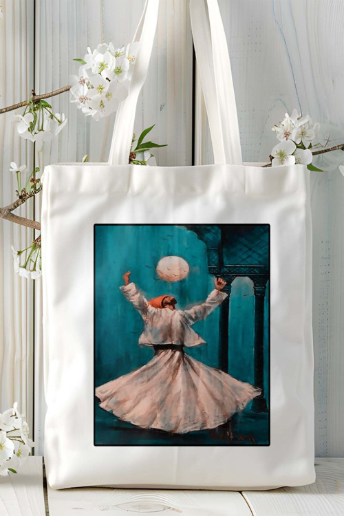 Art hedi̇ye mevlana İslamiyet Baskılı Bez Çanta Omuz Çantası kişiye özel model 13