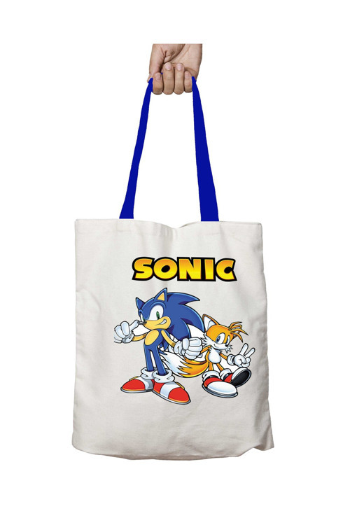 Art hedi̇ye Mavi Kulplu Sonic Karakter Yazı Yıkanabilir Omuz Çanta