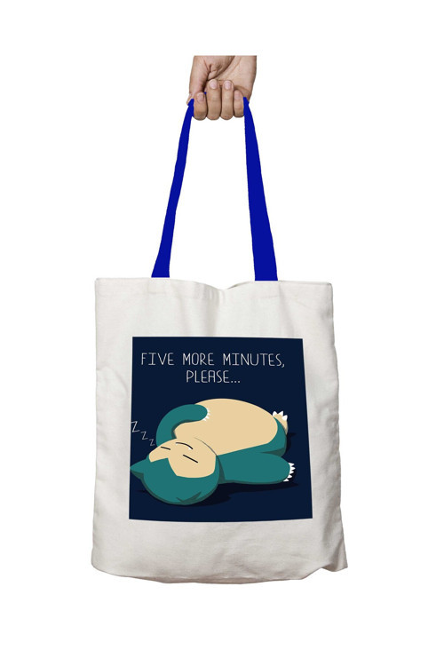 Art hedi̇ye Mavi Kulplu Pokemon Snorlax Five More Minutes Please Yıkanabilir Omuz Çanta