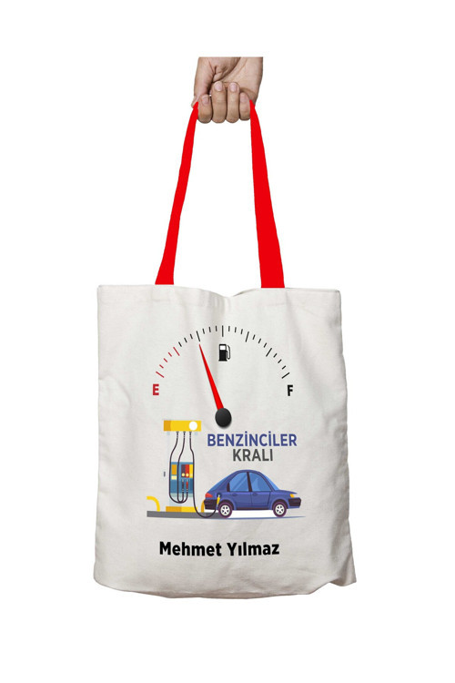 Art hedi̇ye Kırmızı Kulplu Kişiye Özel Benzinli Kralı Yıkanabilir Omuz Çanta
