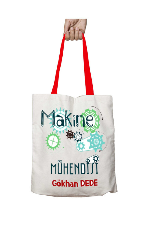 Art hedi̇ye Kırmızı Kulplu Kişiye Özel Makine Mühendisi Yıkanabilir Omuz Çanta