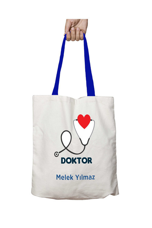 Art hedi̇ye Mavi Kulplu Kişiye Özel Doktor Kalp Yıkanabilir Omuz Çanta