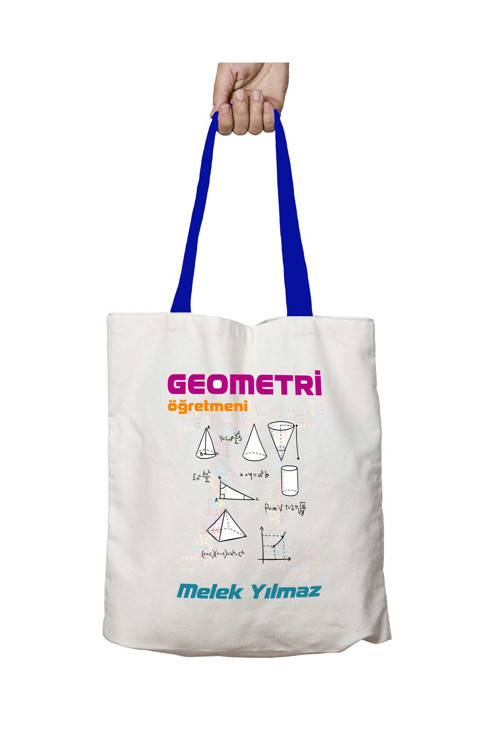 Art hedi̇ye Mavi Kulplu Kişiye Özel Geometri Öğretmeni Yıkanabilir Omuz Çanta