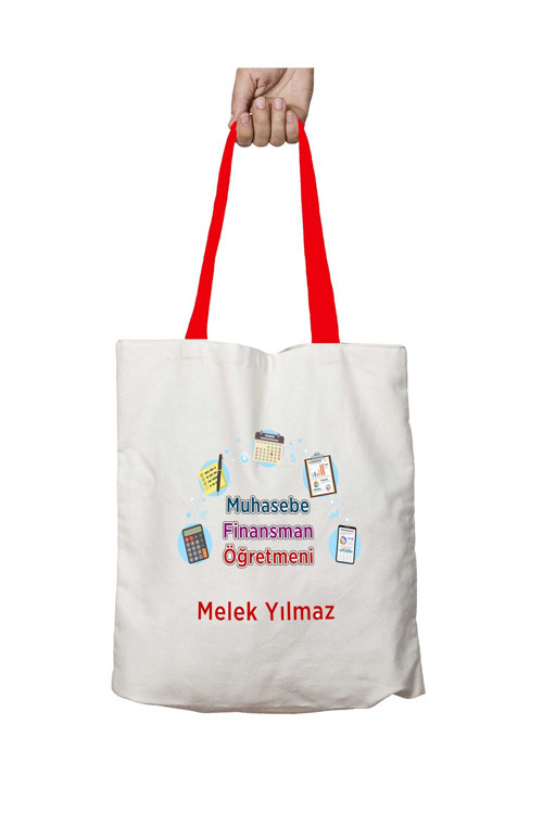 Art hedi̇ye Kırmızı Kulplu Kişiye Özel Muhasebe Finansman Öğretmeni Yıkanabilir Omuz Çanta