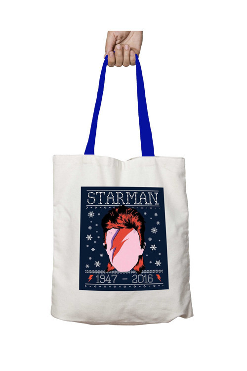 Art hedi̇ye Mavi Kulplu Starman David Bowie Chirstmas Knit Yıkanabilir Omuz Çanta