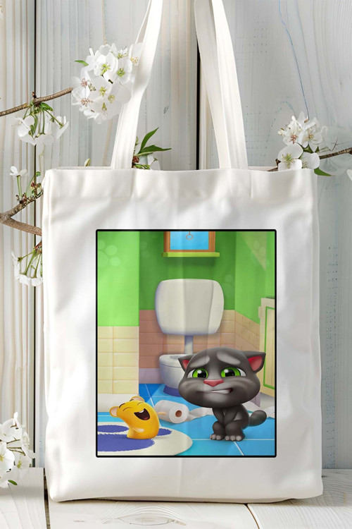 Art hedi̇ye my talking angela Mobil Oyun Baskılı Bez Çanta Omuz Çantası Çift tafaflı baskı kişiye özel 11