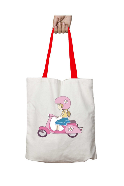 Art hedi̇ye Kırmızı Kulplu Vespa Motorcu Kız Yıkanabilir Omuz Çanta