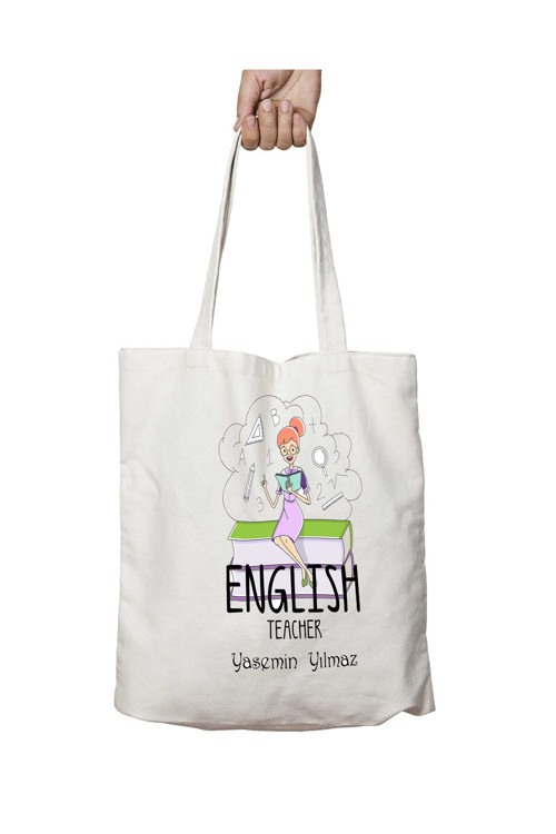 Art hedi̇ye Kişiye Özel English Teacher Temalı iki Tarafı Kalıcı Baskılı Yıkanabilir Çanta