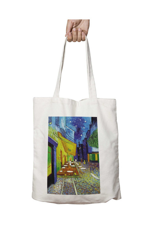 Art hedi̇ye Vincent van Gogh Kafe Terasta Gece iki Taraf Kalıcı Yıkanabilir Okul Plaj Omuz Bez Çanta