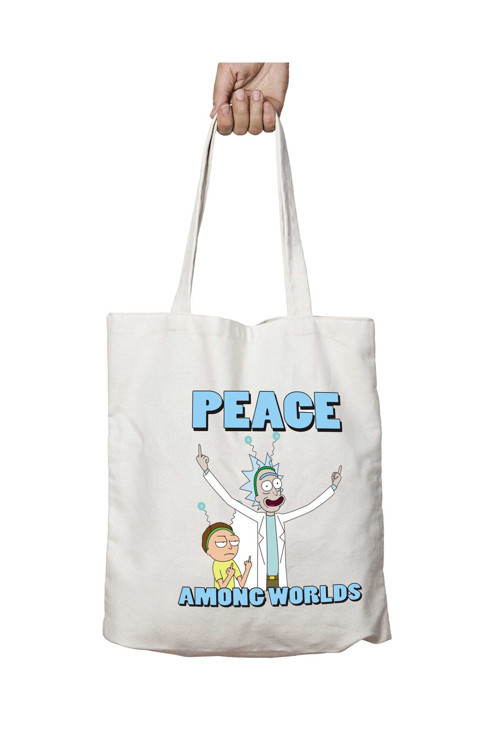 Art hedi̇ye R and M Peace Among Wolrds iki Taraf Kalıcı Yıkanabilir Okul Plaj Omuz Bez Çanta