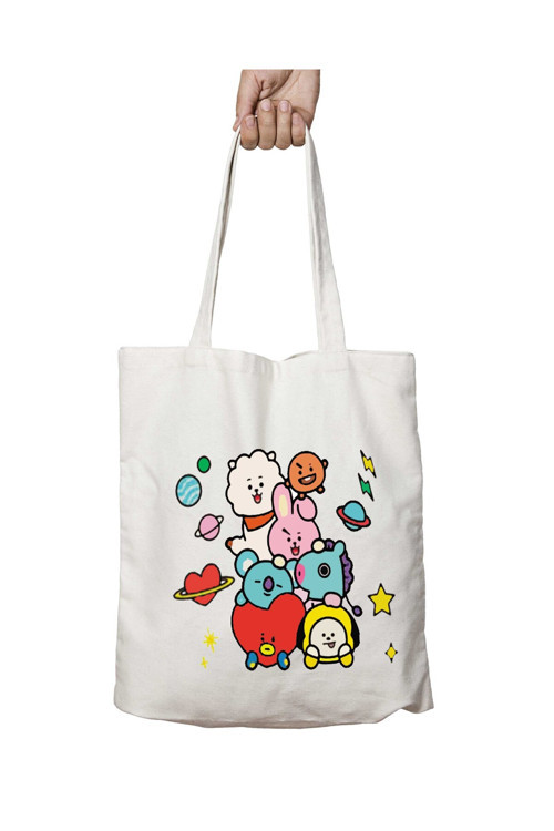 Art hedi̇ye K-pop Bts Karakterler Bt21 iki Taraf Kalıcı Yıkanabilir Okul Plaj Omuz Bez Çanta