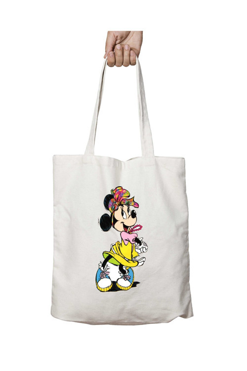 Art hedi̇ye Minnie Mouse Süslü iki Tarafı Kalıcı Baskılı Yıkanabilir Okul Plaj Omuz Bez Çantası