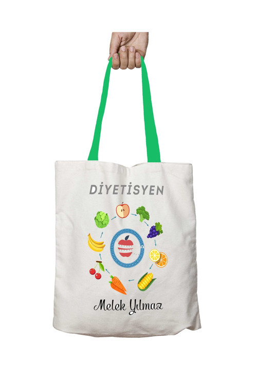 Art hedi̇ye Yeşil Kulplu Kişiye Özel Diyetisyen Elma Yıkanabilir Omuz Çanta