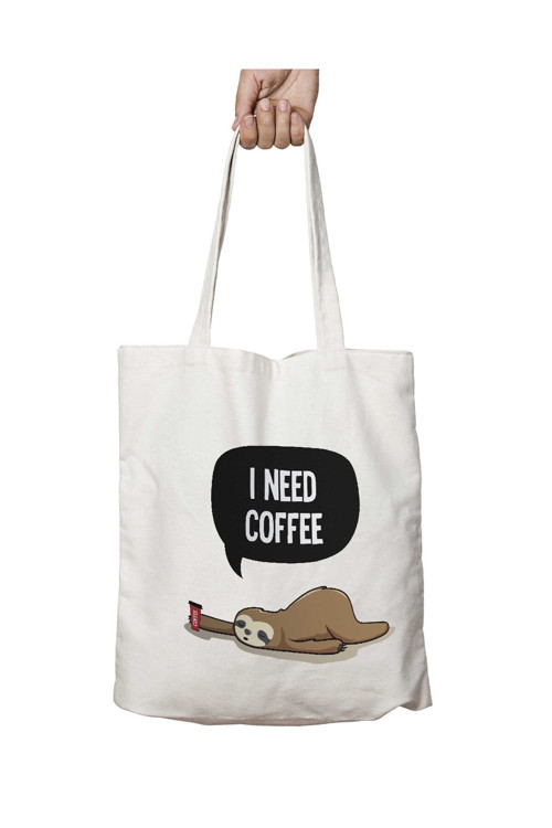 Art hedi̇ye I Need Coffee Tembel Hayvan iki Taraf Kalıcı Yıkanabilir Okul Plaj Omuz Bez Çanta