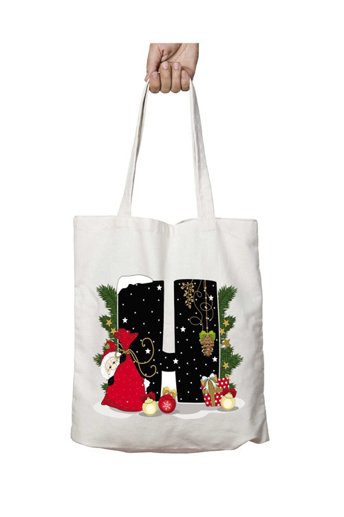 Art hedi̇ye Yeni Yıl Merry Christmas H Harfi iki Taraf Kalıcı Yıkanabilir Okul Plaj Omuz Bez Çanta
