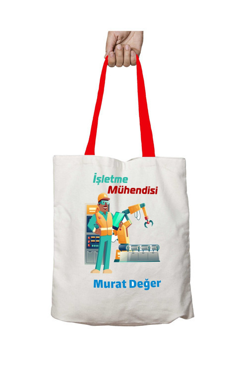 Art hedi̇ye Kırmızı Kulplu Kişiye Özel İşletme Mühendisi Yıkanabilir Omuz Çanta