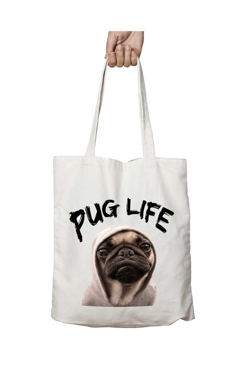 Art hedi̇ye Pug Life iki Tarafı Kalıcı Baskılı Yıkanabilir Okul Plaj Omuz Bez Çantası