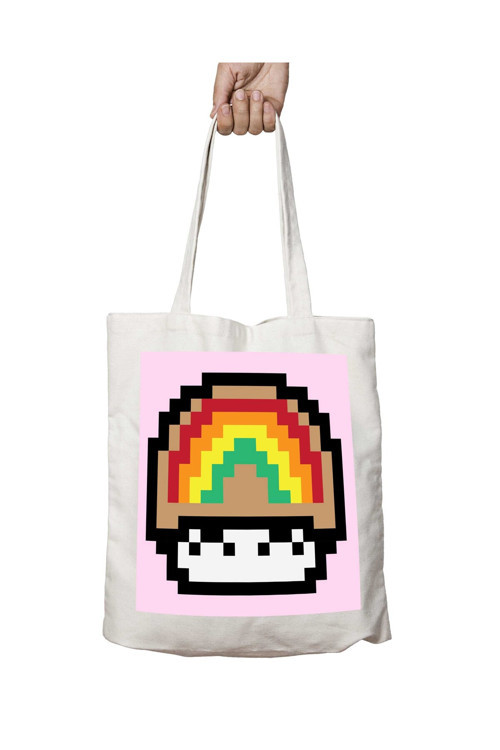 Art hedi̇ye Super Mario Mushroom Rainbow iki Tarafı Kalıcı Baskılı Yıkanabilir Çanta