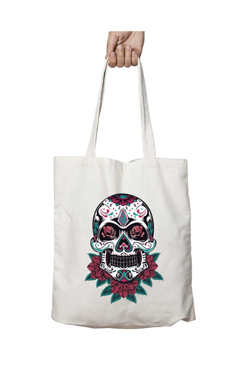 Art hedi̇ye Skull 3 Gül iki Tarafı Kalıcı Baskılı Yıkanabilir Okul Plaj Omuz Bez Çantası