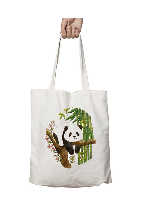Art hedi̇ye Panda Dalda Yatış iki Tarafı Kalıcı Baskılı Yıkanabilir Çanta