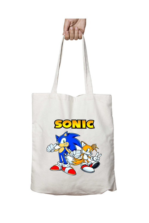 Art hedi̇ye Sonic Yazı İkili iki Tarafı Kalıcı Baskılı Yıkanabilir Okul Plaj Omuz Bez Çantası