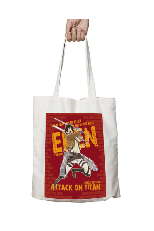 Art hedi̇ye Eren Attack On Titan iki Tarafı Kalıcı Baskılı Yıkanabilir Çanta