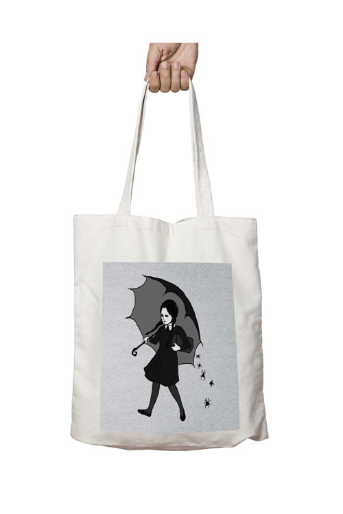 Art hedi̇ye Wednesday Addams Umbrella iki Tarafı Kalıcı Baskılı Yıkanabilir Okul Plaj Omuz Bez Çantası