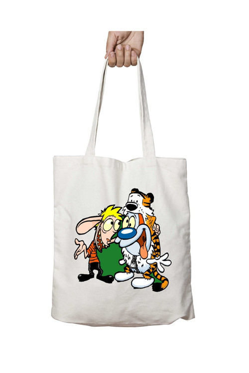 Art hedi̇ye Ren and Stimpy Calvin and Hobbes Costumes iki Tarafı Kalıcı Baskılı Yıkanabilir Çanta