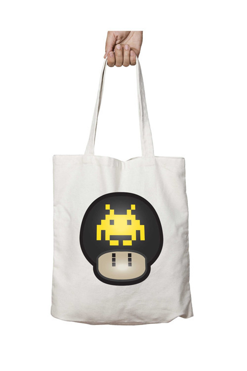 Art hedi̇ye Super Mario Mushroom Space Invader iki Tarafı Kalıcı Baskılı Yıkanabilir Çanta
