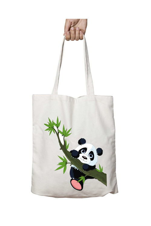 Art hedi̇ye Panda Sevimli Panda Ağaçta iki Tarafı Kalıcı Baskılı Yıkanabilir Okul Plaj Omuz Bez Çantası