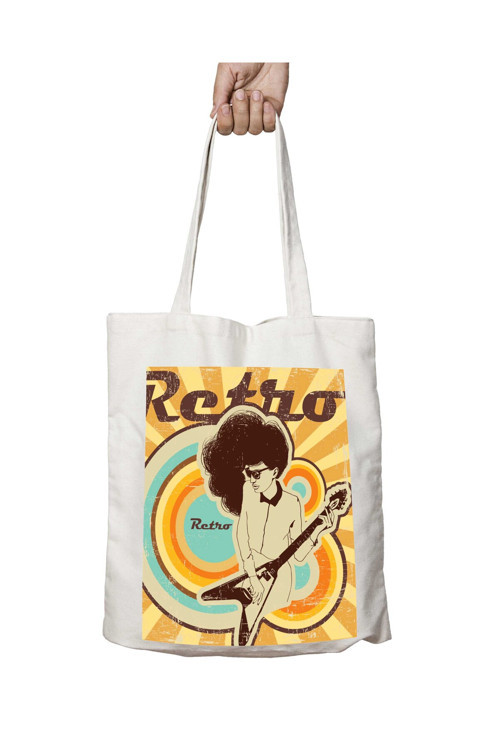 Art hedi̇ye Retro Gitar iki Tarafı Kalıcı Baskılı Yıkanabilir Çanta