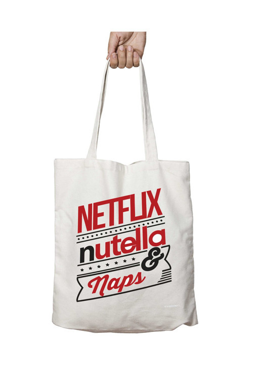 Art hedi̇ye NETFLIX, NUTELLA, NAPS iki Tarafı Kalıcı Baskılı Yıkanabilir Okul Plaj Omuz Bez Çantası