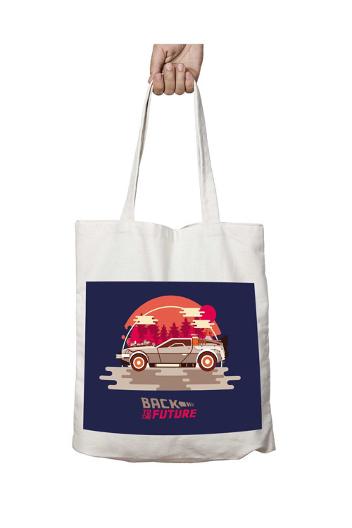 Art hedi̇ye Back To The Future Delorean Forest iki Tarafı Kalıcı Baskılı Yıkanabilir Çanta