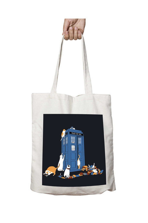 Art hedi̇ye Time Travellers Cats Doctor Who Tardis iki Tarafı Kalıcı Baskılı Yıkanabilir Çanta