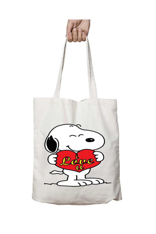 Art hedi̇ye Snoopy Love Kalp iki Tarafı Kalıcı Baskılı Yıkanabilir Çanta