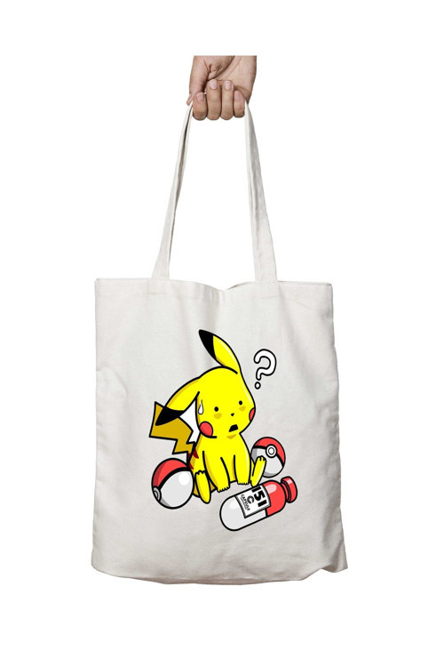 Art hedi̇ye Picachu İçiyor iki Tarafı Kalıcı Baskılı Yıkanabilir Okul Plaj Omuz Bez Çantası