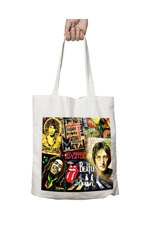 Art hedi̇ye The Beatles Led Zeppelin Metal Rock Bob Marley iki Tarafı Kalıcı Baskılı Yıkanabilir Çanta