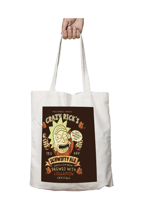 Art hedi̇ye Crazy Ricks Schwifty Ale Rick And Morty iki Tarafı Kalıcı Baskılı Yıkanabilir Çanta