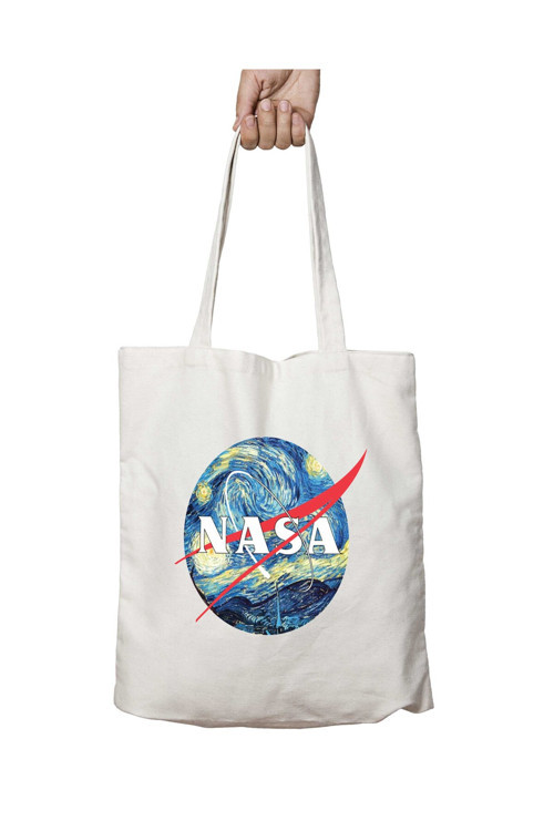 Art hedi̇ye Nasa Yıldızlı Gece iki Tarafı Kalıcı Baskılı Yıkanabilir Okul Plaj Omuz Bez Çantası