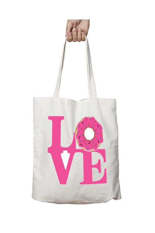 Art hedi̇ye Pink Love Donuts iki Tarafı Kalıcı Baskılı Yıkanabilir Çanta