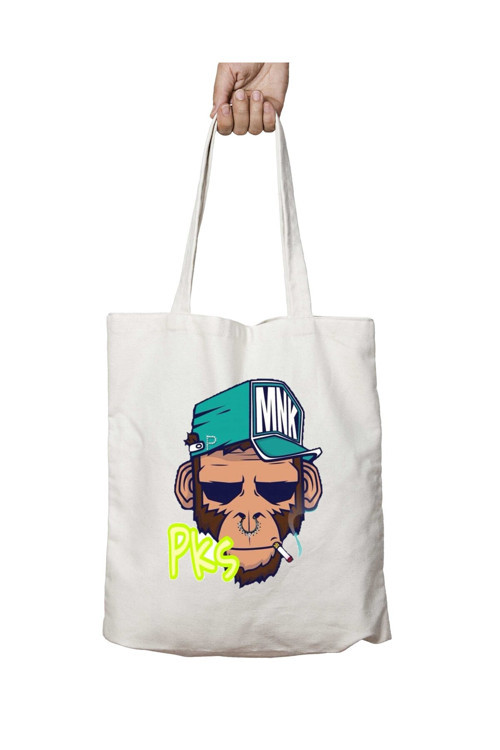 Art hedi̇ye POUKANS MONKEY 3017 iki Tarafı Kalıcı Baskılı Yıkanabilir Okul Plaj Omuz Bez Çantası