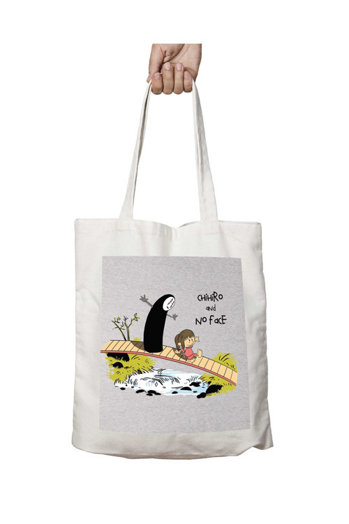 Art hedi̇ye Chihiro And No Face Calvin And Hobbs Spirited Away iki Tarafı Kalıcı Baskılı Yıkanabilir Çanta