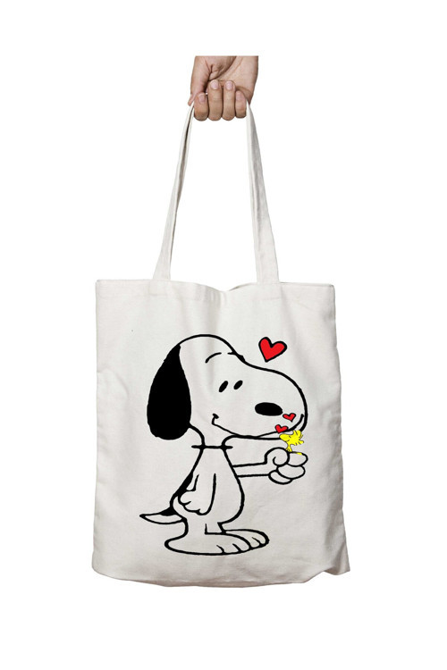 Art hedi̇ye Snoopy Dog Kalp iki Tarafı Kalıcı Baskılı Yıkanabilir Çanta