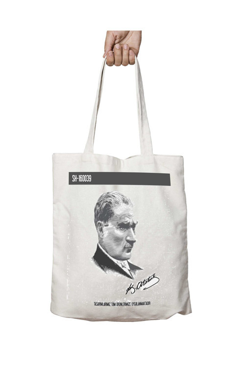 Art hedi̇ye Atatürk Portre iki Tarafı Kalıcı Baskılı Yıkanabilir Çanta