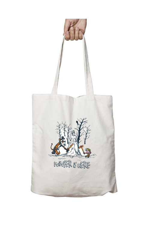 Art hedi̇ye Winter Is Here Calvin And Hobbes Game Of Thrones iki Tarafı Kalıcı Baskılı Yıkanabilir Çanta
