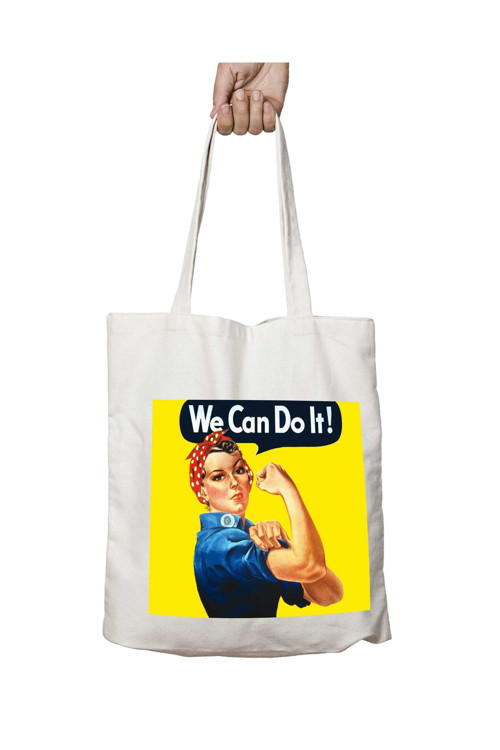 Art hedi̇ye We Can Do İt Yapabiliriz iki Tarafı Kalıcı Baskılı Yıkanabilir Okul Plaj Omuz Bez Çantası