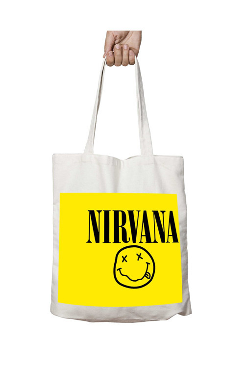 Art hedi̇ye Nirvana Simgesi iki Tarafı Kalıcı Baskılı Yıkanabilir Çanta