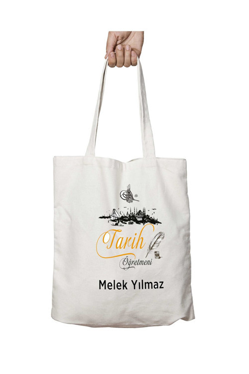 Art hedi̇ye Kişiye Özel Tarih Öğretmeni Tuğra iki Tarafı Kalıcı Baskılı Yıkanabilir Çanta